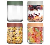 YUEYEE 4 Pack Tarros de Avena Nocturna de 500 ml,Tarros de Cristal con Tapa para Avena Durante la Noche,Tarros de Ensalada,Yogur de Frutas,Chutney,Especias,Frascos de Vidrio con Tapa
