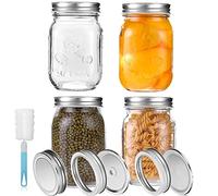 YUEYEE 4 Paquete Tarro de Albañil con Tapas, Frasco de Almacenamiento de Alimentos Mason Jar 450 ml Para Mermeladas de Bricolaje, Yogur Jelly Pickles Candies con Lids de Repuesto