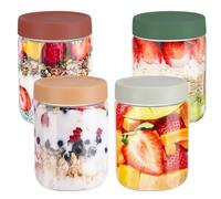 YUEYEE 4 Pcs 600 ml Bocaux à Avoine pour la Nuit,Passent au Micro-ondes pour la Préparation des Repas,Stockage,Marinage,Pots en Verre Multi Usages avec Couvercles pour Conserver Overnigh Oats Jars