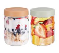 YUEYEE Overnight Oats Jars Microondas para Preparación de Comidas,Almacenamiento,Encurtido,Paquete de 2pcs Multiusos de 600ml con Tapas para Conservar Ensalada de Frutas,Yogur,Mermelada de Chutney