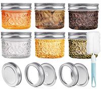 YUEYEE Tarros de Cristal de 120 ml con Pestañas y Cintas, 6 Unidades de Tarros Pequeños para Especias Caseras, Gelatina, Jam,Yogur, Favoritos de Boda con Puntas de Repuesto
