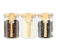 YUEYEE Tarros de Vidrio con Tapas y Cucharas,Juegos de Tarros de Vidrio con Tapas Herméticos para Té Café Azúcar Sal Especias 3pcs 600ml Envase para Avena de la Noche a la Mañana