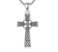 YueYuan Collar de cruz para hombre, plata de ley 925, cadena de cruz celta, colgante cristiano, joyas religiosas, regalos, amuleto, talismán, cumpleaños, aniversario, regalo