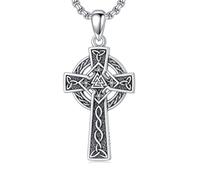 YueYuan Collar de cruz para hombre, plata de ley 925, cadena de cruz celta, colgante de runa vikinga, collar cristiano, joyas religiosas, regalos, amuleto, talismán, cumpleaños, aniversario, regalo