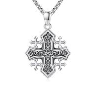 YueYuan Jerusalén Cruz Collar de Plata de Ley 925 Cruzado Cruzado de Jerusalén Colgante Templario Cruz Collar Joyería Religiosa para Hombres Mujeres, 25mm, Plata esterlina, No es una piedra preciosa