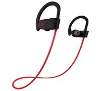 YUEYUEKE Auriculares deportivos IPX7, auriculares Bluetooth, inalámbricos, impermeables, estéreo, 8 horas de tiempo de reproducción, cancelación de ruido, auriculares para gimnasio, correr, color rojo