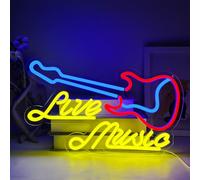 YUEYYNS Letrero de Neon Live Music,Señal de Neón de Guitarra Alimentado por cable USB con interruptor Habitación,Fiesta, bar, concierto, letrero de iluminación decorativa