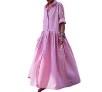 YUEZHAN Vestidos De Fiesta Vestir Vestido De Mujer con Solapa Y Estampado A Cuadros Corte En A Dobladillo Grande Vestido De Mujer De Manga Larga Suelto Suave Informal Largo Completo XL Rosa