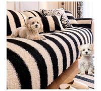 YUEZHONG Fundas De Sofá For Perros, Protector De Sofá For Perros De Tela Polar Sherpa, Funda De Sofá A Rayas Que Admite Mascotas, Adorno De Sofá De Felpa, Lavable(Schwarz,90x180cm/35x71in)