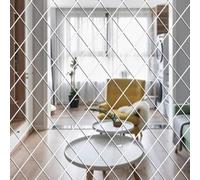 yufana 32 Piezas Pegatinas de Pared de Espejo de Diamante 3D, Pegatinas de Fondo de Espaejo de Pared, Pegatinas de Acrílico Extraíbles, Adecuadas Para el hogar, Sala de Estar,Dormitorio,Plata,50*100CM