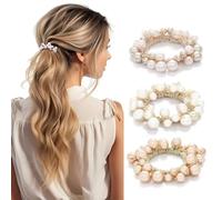 yufana Paquete de 3 Diademas de Perlas, Diademas de Perlas, Lazo de Pelo de Perlas, Accesorios Para El Cabello Para Citas Y Fiestas de NiñAs (Blanco, Rosa, ChampáN336)