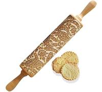yufana Rodillo de Madera, Rodillo Para Repostería Casera, Accesorios Para Hornear con Rodillo en Relieve, Rodillos de Madera con PatróN 3D, para Fondant, Masa de Pizza, Galleta (35 Cm * 4.5 Cm)