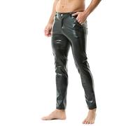 YUFEIDA Leggings para hombre, clásicos, aspecto mojado, piel sintética, pantalones largos con cremallera, bolsillos informales, para moto, cosplay, baile, fiesta, club, leggings para hombre, A1-negro