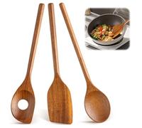 YUFFQOPC Juego de cucharas de cocina de madera, espátula, cuchara de risotto y cuchara de cocina de madera, duradera y antibacteriana, juego de utensilios de cocina de madera natural