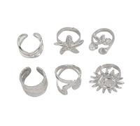 YUGSHNKFC 6 anillos abiertos ajustables de girasoles irregulares con estrellas de mar para parejas, color dorado y plateado, joyería de moda, talla única, como se describe, como se describe