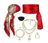 YUGSHNKFC Accesorios de disfraz para mujeres y hombres, Halloween, Cosplay, banda pirata, pañuelo en la cabeza, parches para los ojos, collar, pulsera, pendientes, conjunto de pirata para mujer