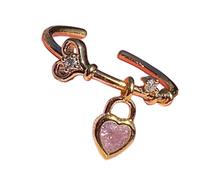 YUGSHNKFC Anillos abiertos ajustables en forma de corazón con cristales brillantes, joyería hecha a mano para uso diario en forma de corazón ajustable