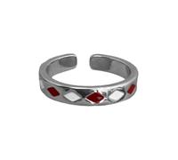 YUGSHNKFC Anillos abiertos de corazón con diseño de cuadros de aceite de goteo, vintage, para mujeres y niñas, anillos de color plateado, joyería de moda, Cobre
