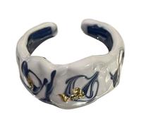 YUGSHNKFC Anillos abiertos esmaltados con lámina dorada con acabado artístico de aceite de goteo, joyería de cerámica para mujeres de moda, festival único, Cerámica