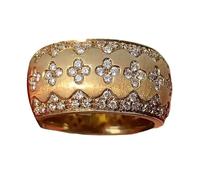 YUGSHNKFC Anillos de tréboles de banda ancha con piedra de circón brillante, joyería de dedo vintage, regalo para ella, accesorios elegantes para banquetes, anillos de vestir sofisticados para mujer