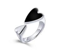 YUGSHNKFC Anillos simples de corazón negro para mujer, anillos abiertos ajustables de color plateado, accesorios de joyería de aleación vintage para mujer, corazón minimalista