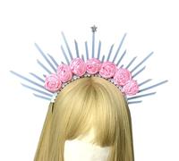 YUGSHNKFC Aro de pelo con púas de rosa, accesorios para el cabello vintage para concursos de belleza, diadema de boda, accesorios para fotos de novia