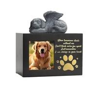 YUGSHNKFC Caja de madera para guardar cenizas de perros y gatos, con impresión de patas y escultura angélica para mascotas perdidas, caja para gatos y perros