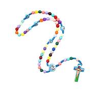 YUGSHNKFC Collar colorido redondo rosario con dibujo animado Jesús cruz colgante joyas religiosas católicas para niños rosarca niños mujeres