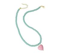 YUGSHNKFC Collar con colgante de corazón dulce, cuentas acrílicas, cadena de colores contrastantes, color caramelo, cadena de cuentas de corazón