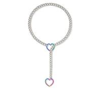 YUGSHNKFC Collar de cadena cubana con dije de corazón, hecho a mano, punk, lariat, cadena de cuello en Y, longitud ajustable, joyería para mujer, Metal