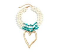 YUGSHNKFC Collar de clavícula en forma de corazón, gargantilla de perlas retro para mujer, cadena ajustable, turquesas, accesorios de moda