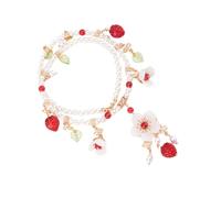YUGSHNKFC Collar de fresa 3D, pendientes, pulsera, accesorios con aspecto vibrante y elegante joyería para mujeres y niñas, Cristal de aleación de perlas de imitación