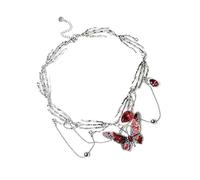 YUGSHNKFC Collar de múltiples capas con borlas de mariposa esmaltadas rojas, elegante, longitud ajustable, cadena para el cuello, joyería de aleación para mujer