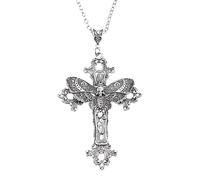 YUGSHNKFC Collar gótico de calavera con cabeza de la muerte, polilla, clavícula, joyería para mujer, colgante de filigrana floral, adorno de joyería, Metal