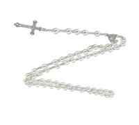 YUGSHNKFC Collar unisex de cadena con cuentas blancas y negras de aleación, colgante de cruz grande detallada, símbolo religioso, accesorio para cadenas de cuello, Perla de imitación y aleación