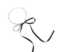 YUGSHNKFC Delicado collar de lazo con lazo, accesorio elegante de perlas de imitación, cadena de clavícula, adorno para mujeres a la moda, Perlas de imitación + cinta