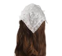 YUGSHNKFC Delicado turbante de encaje con patrón de flores, bufanda triangular transparente para mujer, accesorio para el cabello