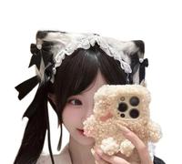 YUGSHNKFC Diadema de orejas de animal hecha a mano con cinta de encaje, diadema de anime, disfraz de sirvienta, diadema de vestir
