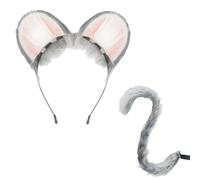YUGSHNKFC Diadema de orejas de felpa hecha a mano y cola de piel sintética para Halloween, cosplay, fiesta, disfraces, accesorios para niños y adultos