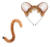 YUGSHNKFC Diadema de orejas de felpa hecha a mano y cola de piel sintética para Halloween, cosplay, fiesta, disfraces, accesorios para niños y adultos