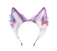YUGSHNKFC Diadema de orejas peludas para mujer con pajarita, diadema de felpa estilo Lolita, diadema para cosplay, disfraz de fiesta de Halloween