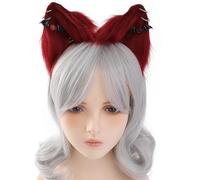 YUGSHNKFC Diademas de felpa con orejas de gato con ojos y lazo, diademas de gato de felpa para reuniones temáticas de animes, Halloween para niña
