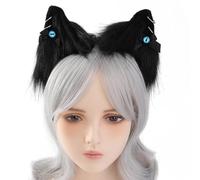 YUGSHNKFC Diademas de felpa con orejas de gato con ojos y lazo, diademas de gato de felpa para reuniones temáticas de animes, Halloween para niña