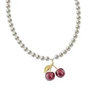 YUGSHNKFC Elegante collar con colgante de cerezas acrílicas con cuentas de amor para fiestas de damas y uso diario casual, Acrílico