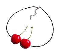 YUGSHNKFC Elegante collar con colgante de cerezas, cómodo collar de cuentas pequeñas con textura de vidrio para fiestas y uso diario