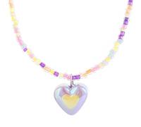 YUGSHNKFC Elegante collar con colgante de corazón de dopamina, collar de cuentas coloridas de acrílico para adolescentes y niñas, Acrílico