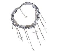 YUGSHNKFC Elegante collar de cadena de perlas de imitación con borlas y colgante para mujeres de moda, cadena de clavícula elegante, perlas de imitación