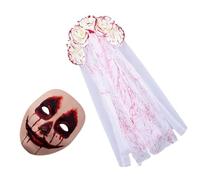 YUGSHNKFC Elegante diadema de velo de boda punk para adultos, disfraz de fiesta de Halloween, velo de novia con rosas sangrientas, aro para el pelo, ropa de fiesta