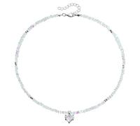 YUGSHNKFC Elegante gargantilla de cuentas hecha a mano con colgante de amor vibrante, regalo portátil para mujeres de moda para uso diario, Cuentas de arroz de cristal + aleación