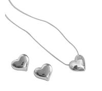 YUGSHNKFC Elegante juego de cadena y aretes de corazón, sofisticado colgante de corazón, cadena de clavícula y aretes de oreja, adorno de joyería, Silicona